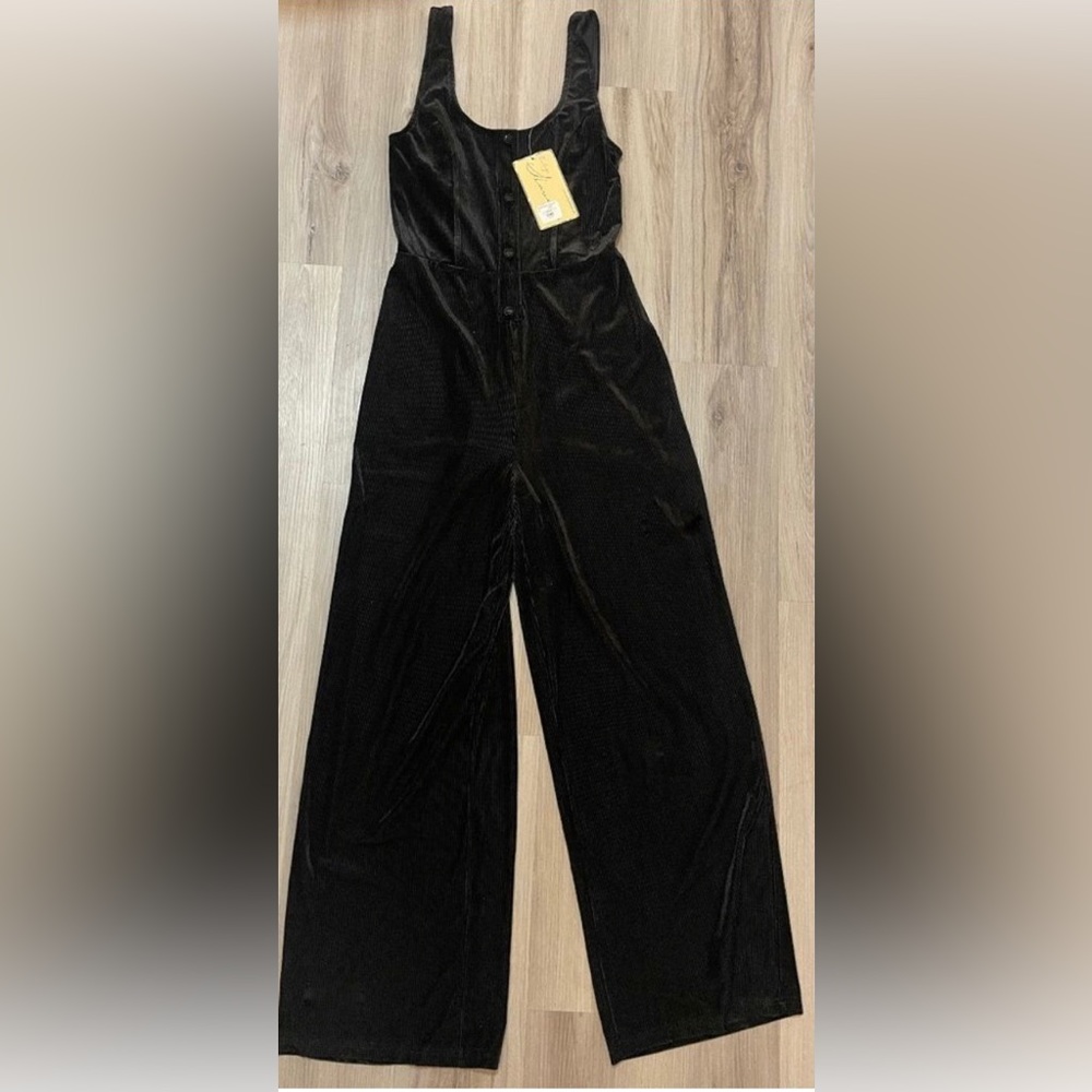NWT Vintage Havana Black Velvet Ribbed Jumpsuit Size S